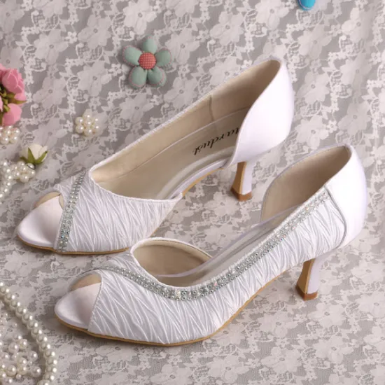 Wedopus Mid Heel Bridal Pumps White
