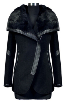 Hot Sale Winter Women Solid Black Turn-Down Collar Long Sleeve Wool Coat