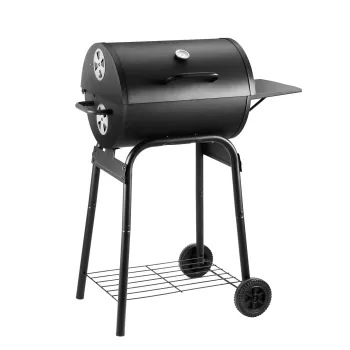 Outdoor Cooking Simplified: Discover the Barrel-Shaped Charcoal Grill with Built-in Side Table