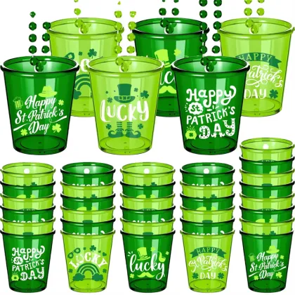 St. Patrick's Day Beaded Necklace with Shot Glass Charm