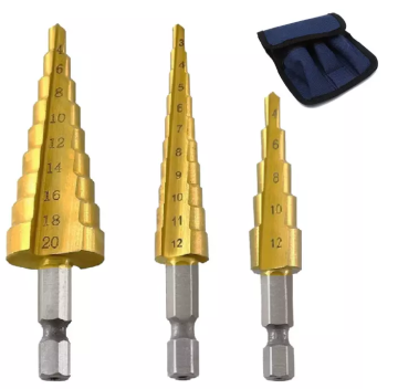 Popular 3pcs Tin coated HSS Step Drill Bit Set for Metal Drilling