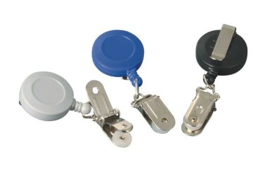 White, Black, Blue Retractable Id Badge Reels / Reel With Flip Top Clip For Key  Chain 30232