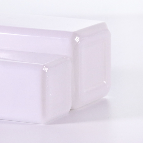 Opal white square bottles with aluminium screw caps