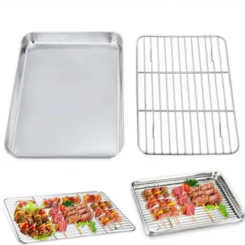 Vintage Stainless Steel Grid Baking Rack for Quarter Sheet Pan - 14.5x20 Tray with Handle