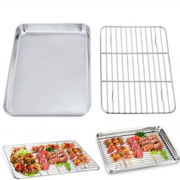Vintage Stainless Steel Grid Baking Rack for Quarter Sheet Pan - 14.5x20 Tray with Handle