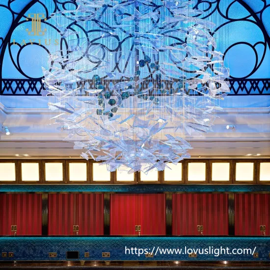 Irregular glass shape green crystal custom pendant light Unique design chandelier for hotel hall