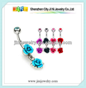 Wholesale rose flower dangling ring navel button