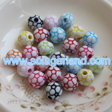 12MM Colorful Acrylic Round Football Soccer European Beads Fit Charms Bracelet