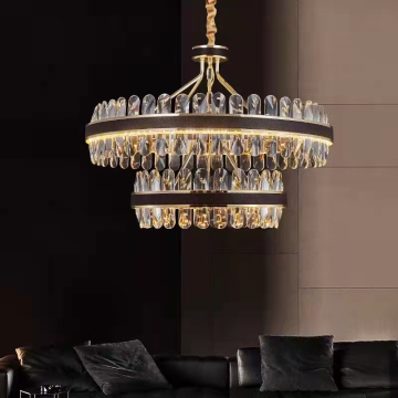 Customized Modern Black Gold LED Luxury Oval Crystal Chandelier