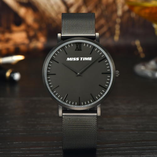 black japan movt stainless steel slim stone quartz watch