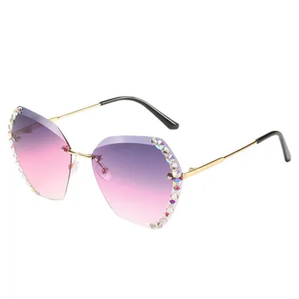 2024 Hot Selling Vintage Diamond Rimless Metal Sunglasses for Women