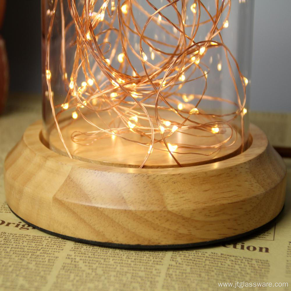 Glass Dome Wooden Base With LED Lights