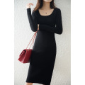 U neck full wool pure colour pit dress