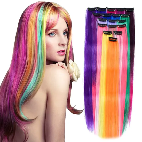Clip Hair Extensions Clip Ponytail Hair Accessories Party Highlights Streak Straight Synthetic Fiber Hairpieces Blonde Purple