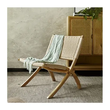 Hotel & Restaurant Dining Chairs: Rectangle Backrest, Woven Rope Seat, Wooden Frame