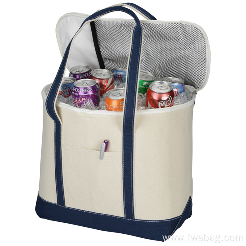 Delivery Carry Insulated Cotton Canvas Cooler Tote Bag