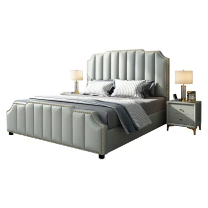 American Simple Style Luxury Leather Upholstered Storage Bed