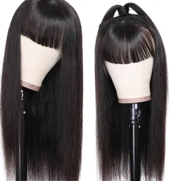 Raw Indian Hair Vendors Straight Lace Frontal Wigs With Bangs Cuticle Aligned Hair Pre plucked Glueless Wigs