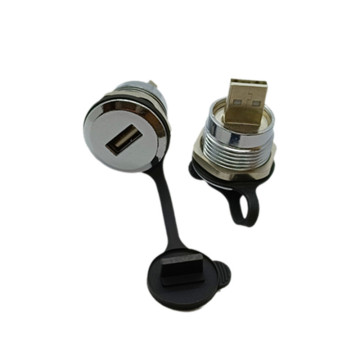 IP67 Threaded USB 2.0 Panel Mount Female to Male Receptacle with Dust Cover - New Arrival