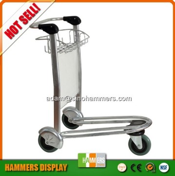 Stainless steel airport luggage trolley with basket