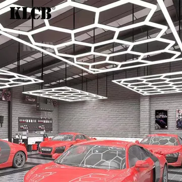 Hexagonal LED Light Ceiling for Garage Workshops and Car Washes