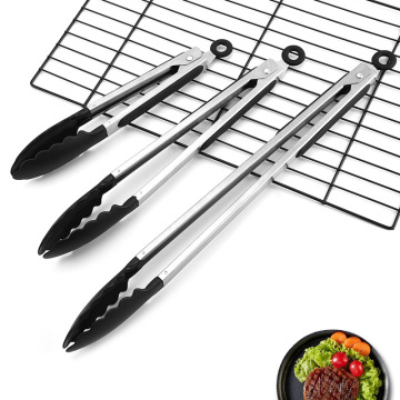 7"/9"/12"/14 inch Kitchen Salad Nylon Tongs with Stainless Steel Locking Tips