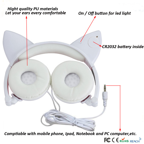 Fashionable oem available luminous cat headphone