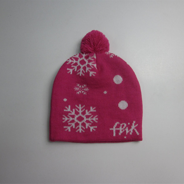 Girls Pretty Jacquard Pompom Knitted Hat