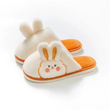 Orange rabbit children live plush slippers at home