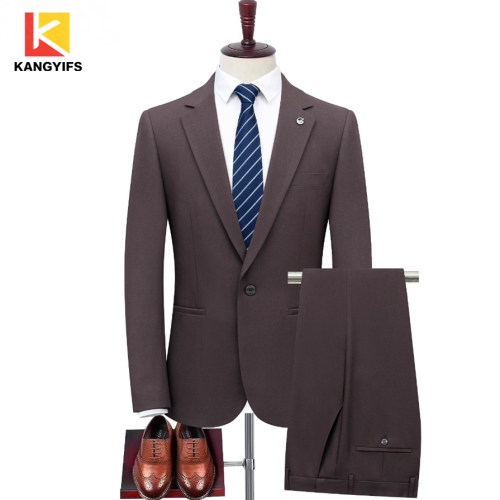 KANGYIFS طقم بدلة عمل بني بصدر واحد