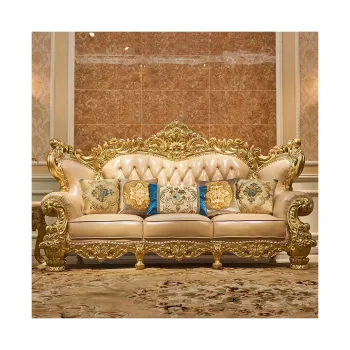 2023 European Style Luxury Leather Sofa Set with Wooden Accents: Elegant Living Room Furniture Collection