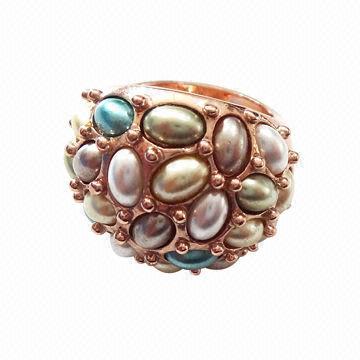 Newest Fashion Pearl and Enamel Ring with Rose Gold Plating