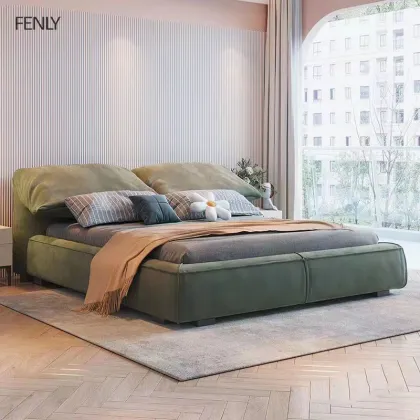Modern Elephant Ear Leather Bed 1.8 M Double for Light Luxury Child Furniture