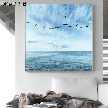 Blue Sky Sea Ocean Picture Wall Art Scandinavian Poster Nordic Print Minimalist Seascape Canvas Painting Modern Home Decoration