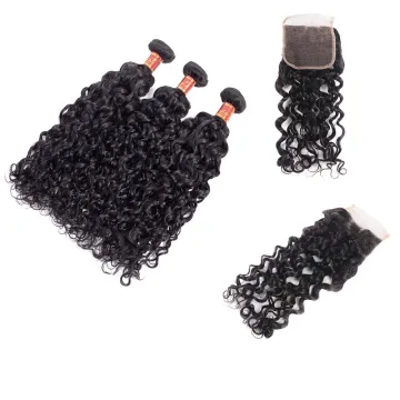 Unprocessed Remy Virgin Mink Peruvian Cuticle Aligned Water Wave Hair Bundles With Lace Front Closure