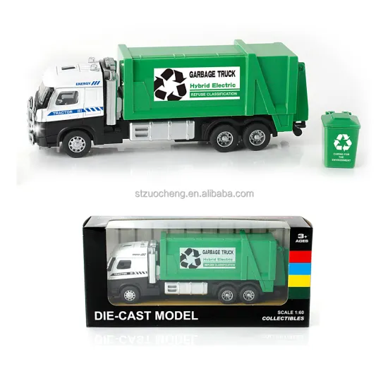 Republic Green Garbage Truck Toy - New 1:60 Scale Metal City Car with Light and Sound Effects