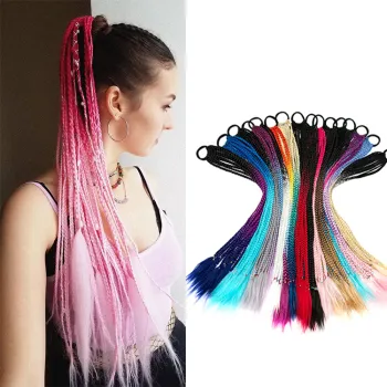 Ponytail Hairpiece With Rubber band hair ring Chignon 24 inch crochet braid Synthetic Hair Ponytail Hair Extension Pink,Rainbow