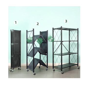 Foldable Metal Rack Kitchen Storage Shelf Home Installation