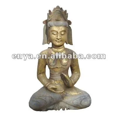Antique Stone Buddha Statue, Gold Sitting Buddha Sculpture