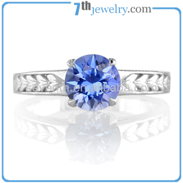 2014 Wholesale Fashionable Jewelry Rhodium Plated Blue Sapphire Wedding Rings For Women