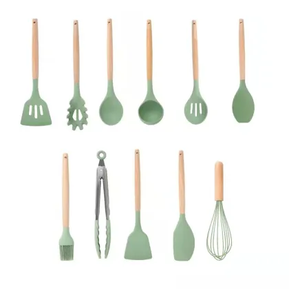 Bamboo Handle Silicone Kitchen Cooking Utensil Sets