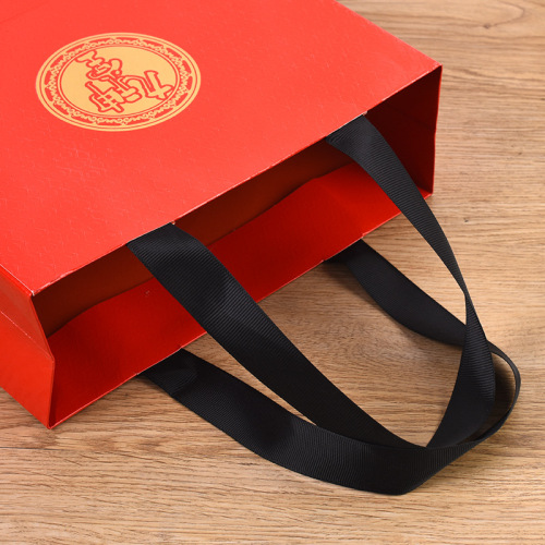 Red Foil Paper Bag With Grosgrain Handle