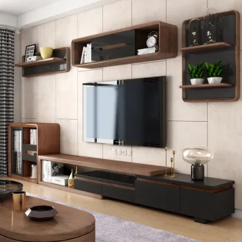Modern Walnut Color Storage TV Cabinet With Drawers