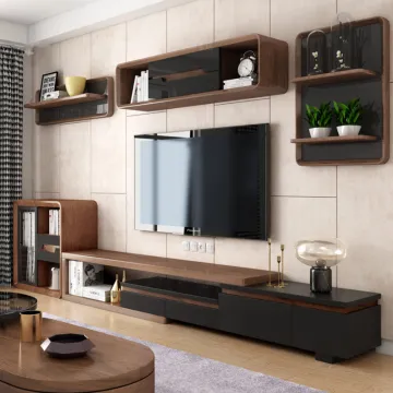 Modern Walnut Color Storage TV Cabinet With Drawers