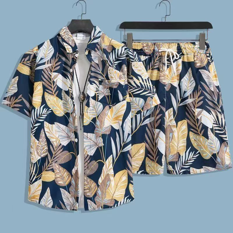 Men Dark Blue Floral Swim Shorts Set