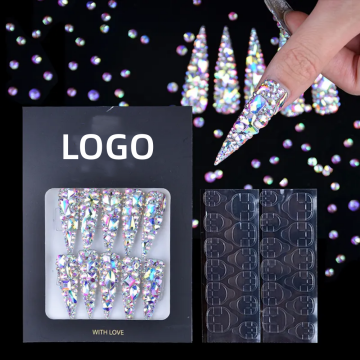 Francês Fake Nail Press em unhas com strass