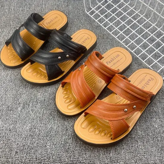 Factory Direct Summer Men's Leather Sandals: Classic Stylish Slippers for Soft Walking