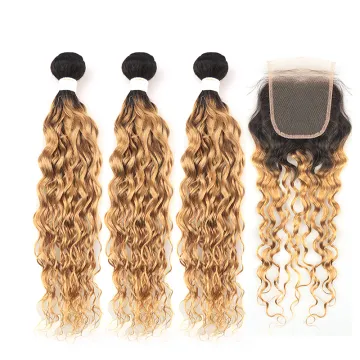 X-TressCheap Lace Closure With Bundles T1B/30 Lace Wig Closure Curly Brazilian Hair Body Wave Bundles With Closure