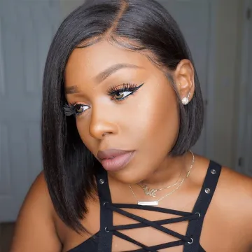 CELIE Hair Short Bob Wig Human Hair Lace Front Bob Wig Straigh Hair 8 inch Black Bob Wig For African American