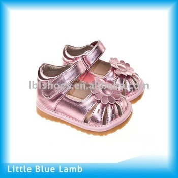 Lovely silver pink color squeaky shoes SQ-S11106MPK with cute flower